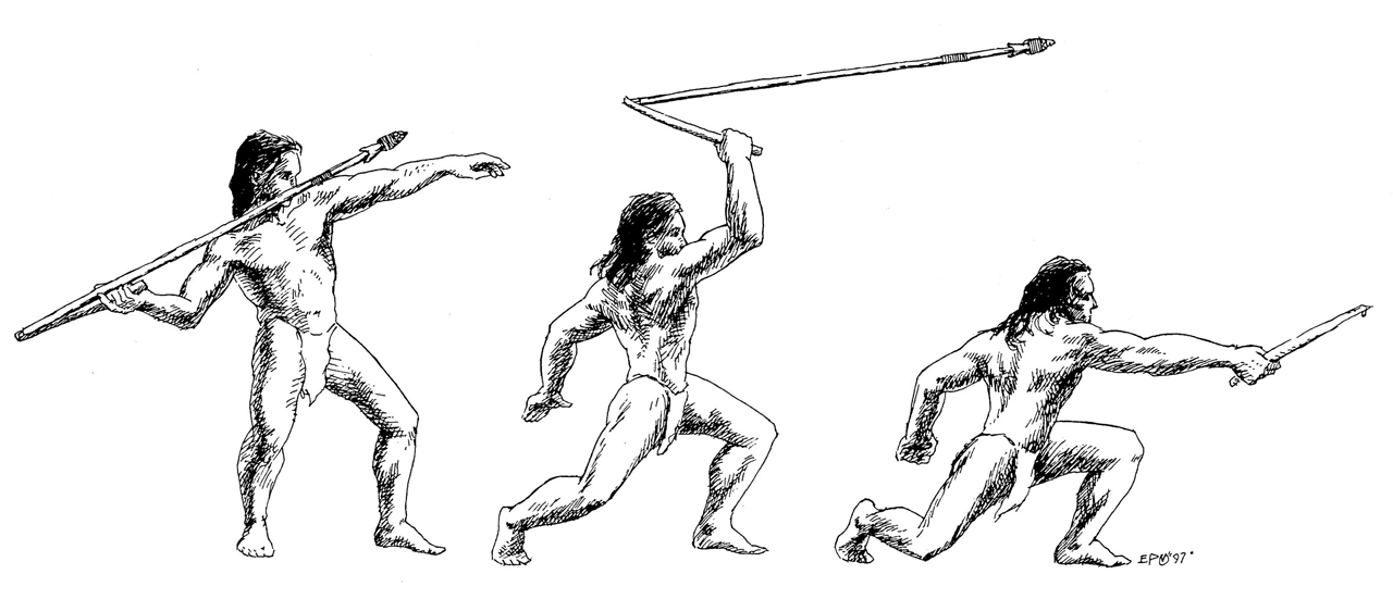 Drawing of atlatl use